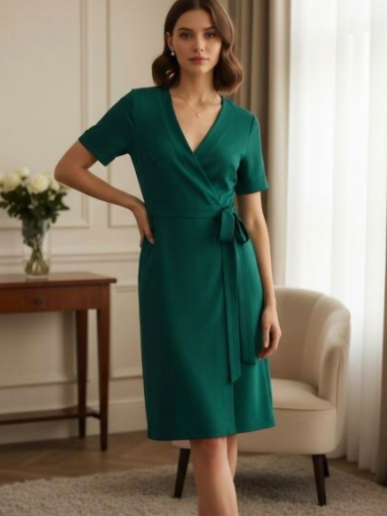 Boden Mira Ponte Knit Wrap Dress Emerald Green Preppy 8l